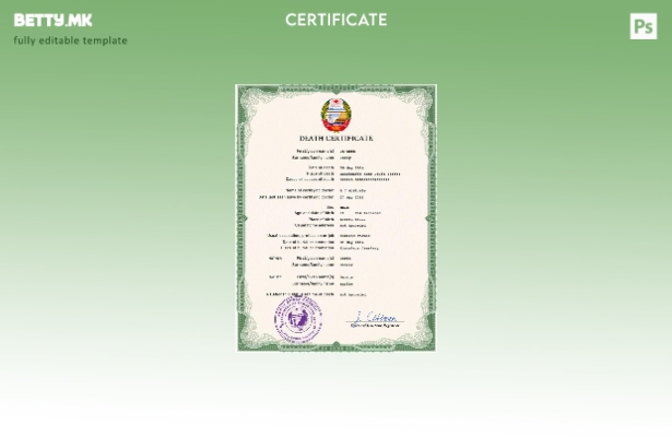 Модерен стил на шаблон за PSD сертификат за смрт на Северна Кореја